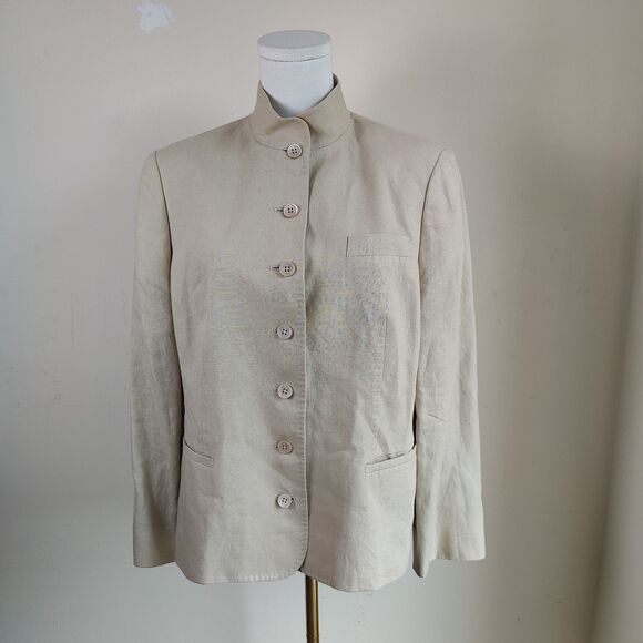 Brooks Brothers Womens Size 12 100% Irish Linen Mandarin Collar Blazer - Picture 1 of 12
